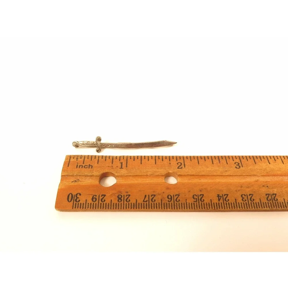 Antique Sword‎ Collar Clip Chased Design Silver Toned Men's Jewelry